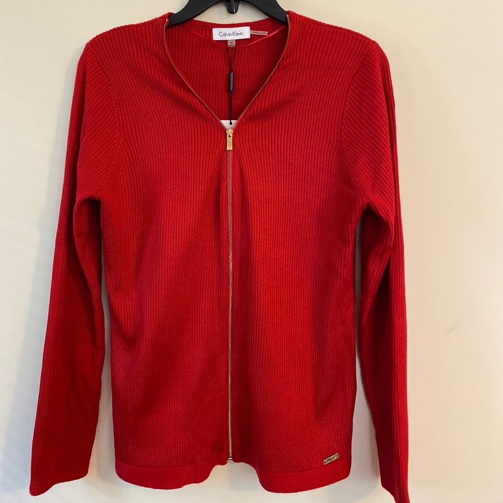 Calvin Klein Knit zip up sweater size M red color